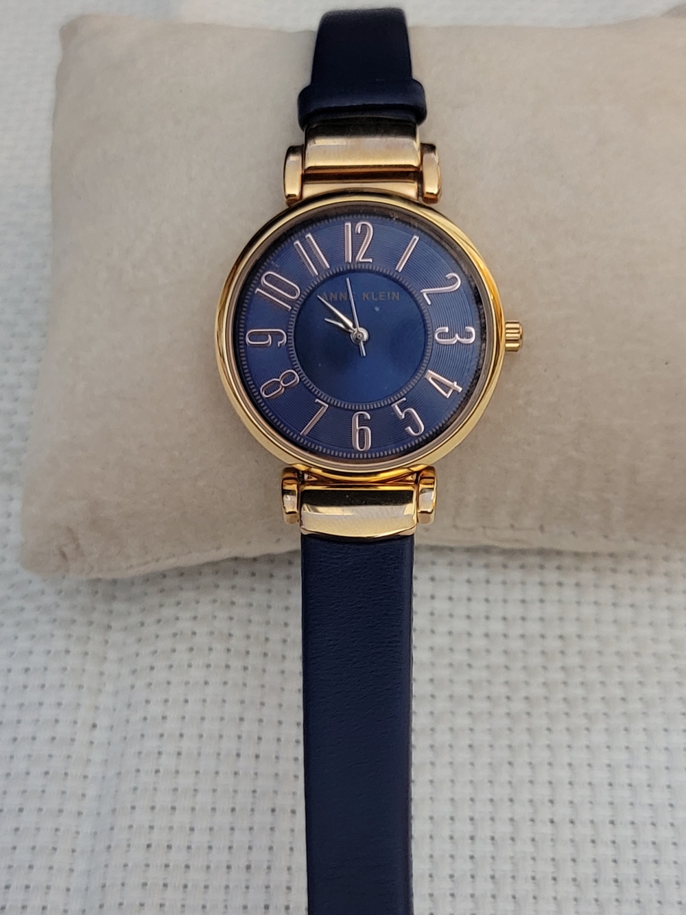 Anne Klein Navy and Gold Women's Leather Strap Watch